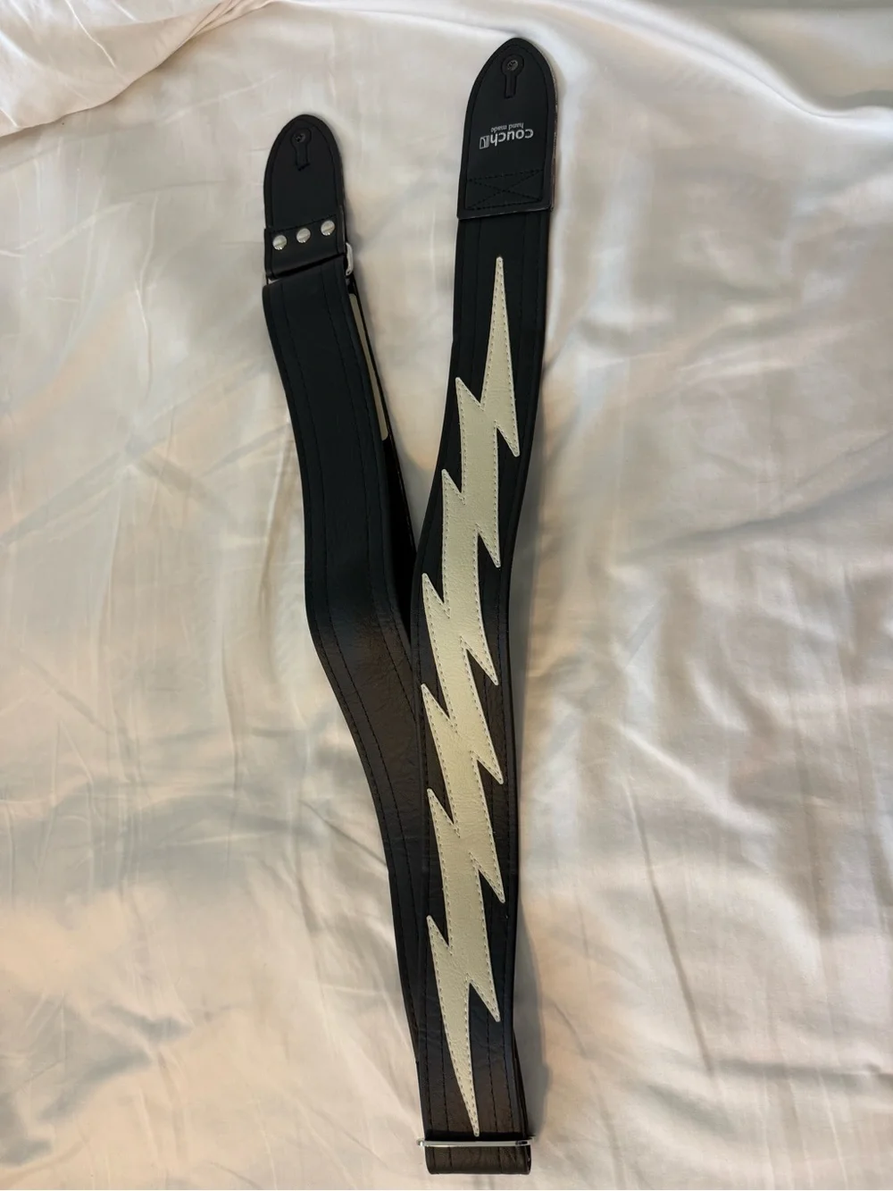 🎸 Couch Handmade Guitar Strap – Black w/ White Lightning Bolt – NEW - Picture 3 of 9